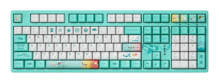 Akko Monet's Pond 3108v2 mechanical keyboard in turquoise and white