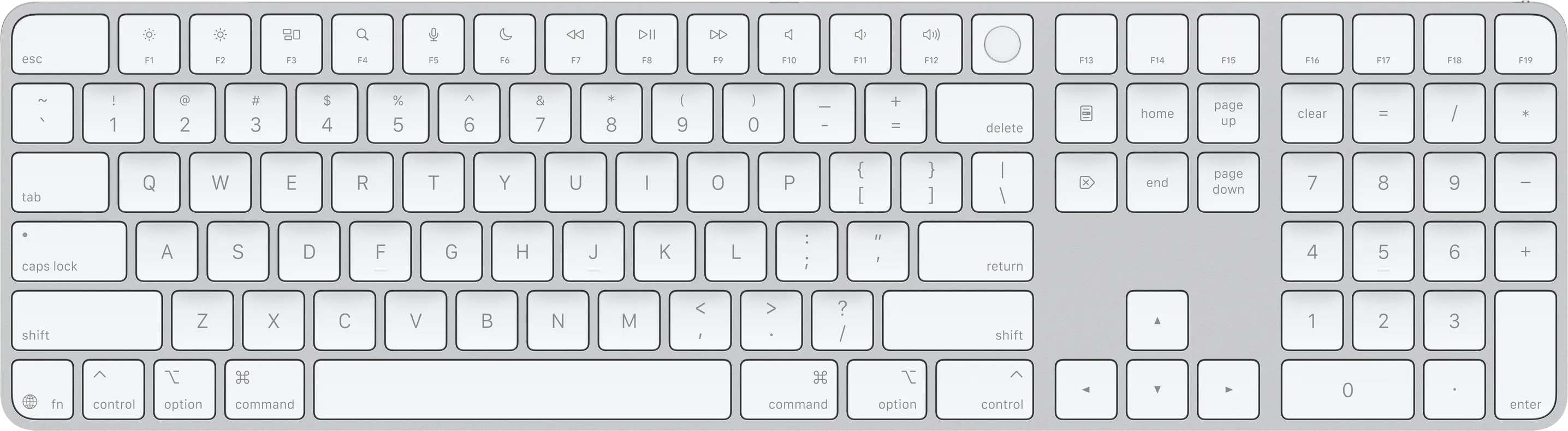 Silver and white Apple Magic Keyboard with Touch ID and numeric keypad